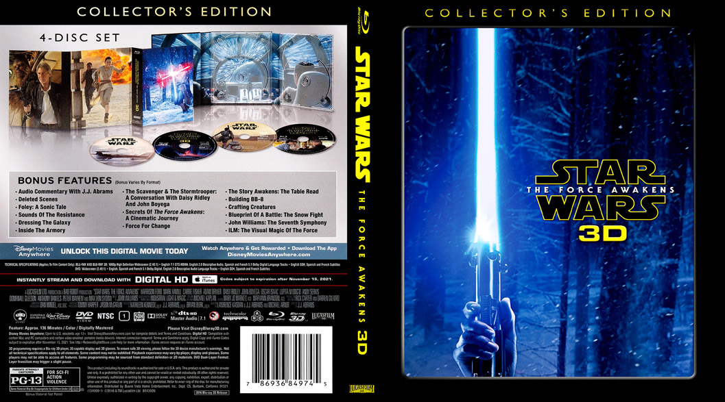 Jaquette Blu-ray 3D Star Wars: The Force Awakens (2015) US Cover
